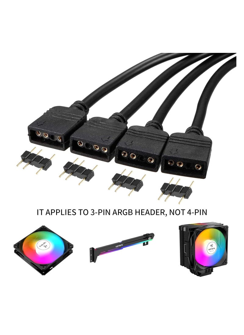 Excefore - 5V 3Pin Addressable RGB 1 to 4 Splitter Cable, Y-Shaped ARGB Fan Connector and Pc Led Strip Extension Cable, Equipped with 8 Male pins, 53ARGB (2 Pack) - Image 1