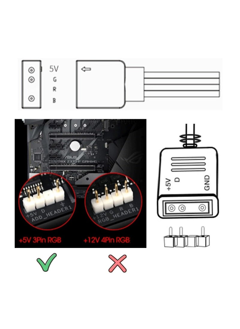 Excefore - 5V 3Pin Addressable RGB 1 to 4 Splitter Cable, Y-Shaped ARGB Fan Connector and Pc Led Strip Extension Cable, Equipped with 8 Male pins, 53ARGB (2 Pack) - Image 1
