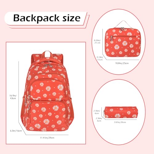 goldwheat Daisy Printed Backpacks With Lunch Pack Pencil Case 3pcs Lightweight Water Resistant Bookbag For Middle School - Image 3