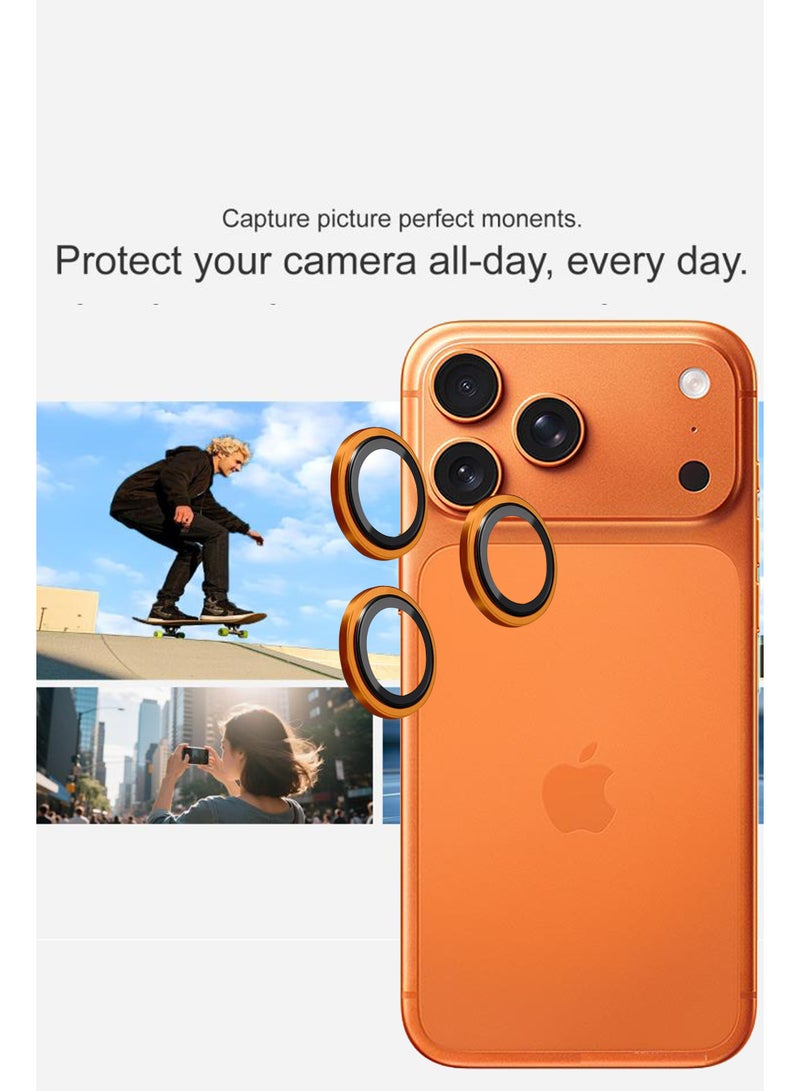 Camera Cover for iPhone 17 Pro - Ring Camera Lens Protector, Scratch-Resistant HD Clarity Ultra-Thin 9H Tempered Glass with Alloy Metal & Best Camera Protection - Orange - Image 3