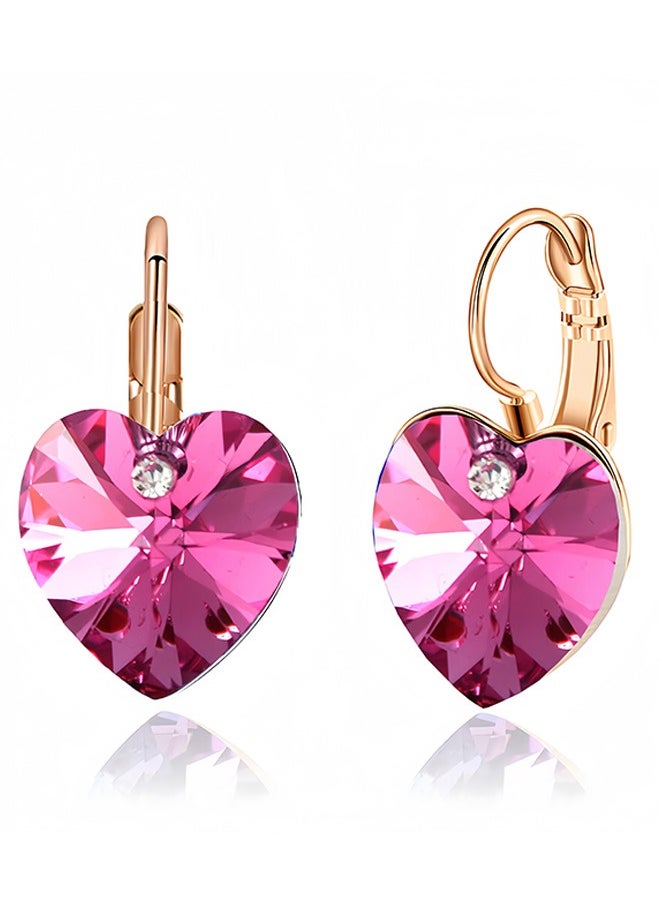 EVEVIC - Austrian Crystal Heart Drop Leverback Earrings for Women 14K Rose Gold Plated Hypoallergenic Jewelry - Image 1