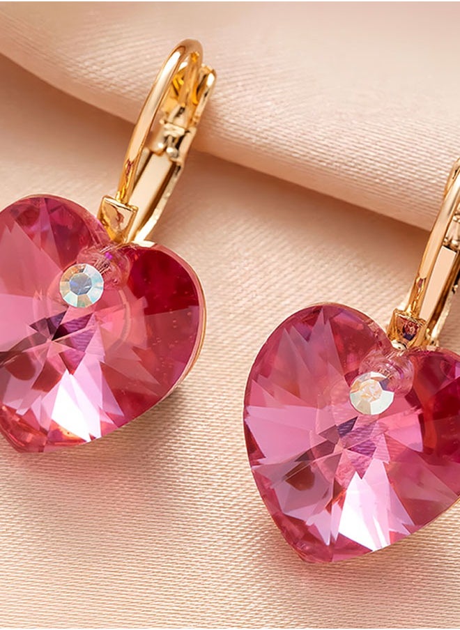 EVEVIC - Austrian Crystal Heart Drop Leverback Earrings for Women 14K Rose Gold Plated Hypoallergenic Jewelry - Image 1