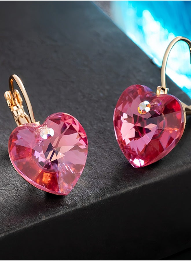 EVEVIC - Austrian Crystal Heart Drop Leverback Earrings for Women 14K Rose Gold Plated Hypoallergenic Jewelry - Image 1