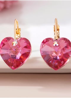 EVEVIC Austrian Crystal Heart Drop Leverback Earrings for Women 14K Rose Gold Plated Hypoallergenic Jewelry  - Image 3