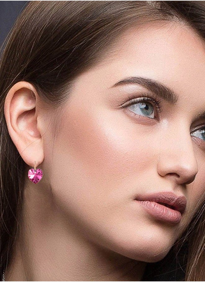 EVEVIC - Austrian Crystal Heart Drop Leverback Earrings for Women 14K Rose Gold Plated Hypoallergenic Jewelry - Image 1