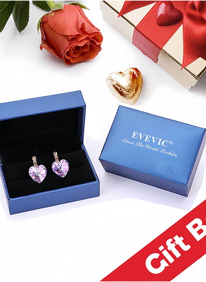 EVEVIC - Austrian Crystal Heart Drop Leverback Earrings for Women 14K Rose Gold Plated Hypoallergenic Jewelry - Image 1
