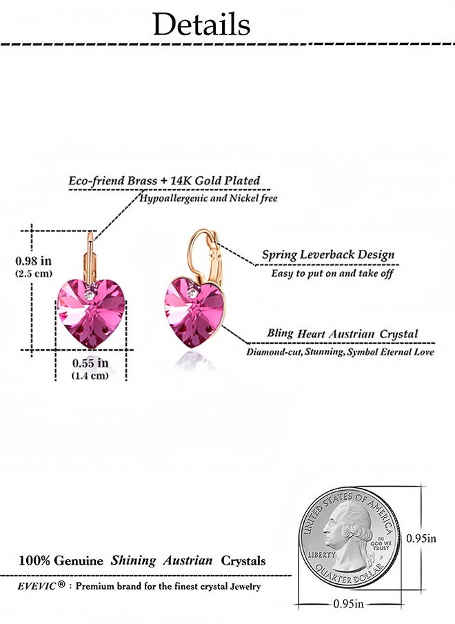 EVEVIC - Austrian Crystal Heart Drop Leverback Earrings for Women 14K Rose Gold Plated Hypoallergenic Jewelry - Image 1