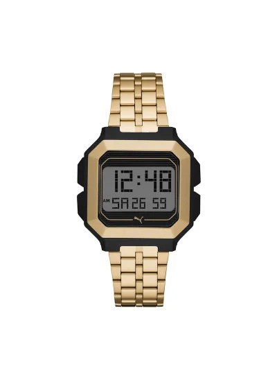 بوما Digital Quartz Watch for Men With Gold Stainless Steel Band- 5 ATM - PU P5016