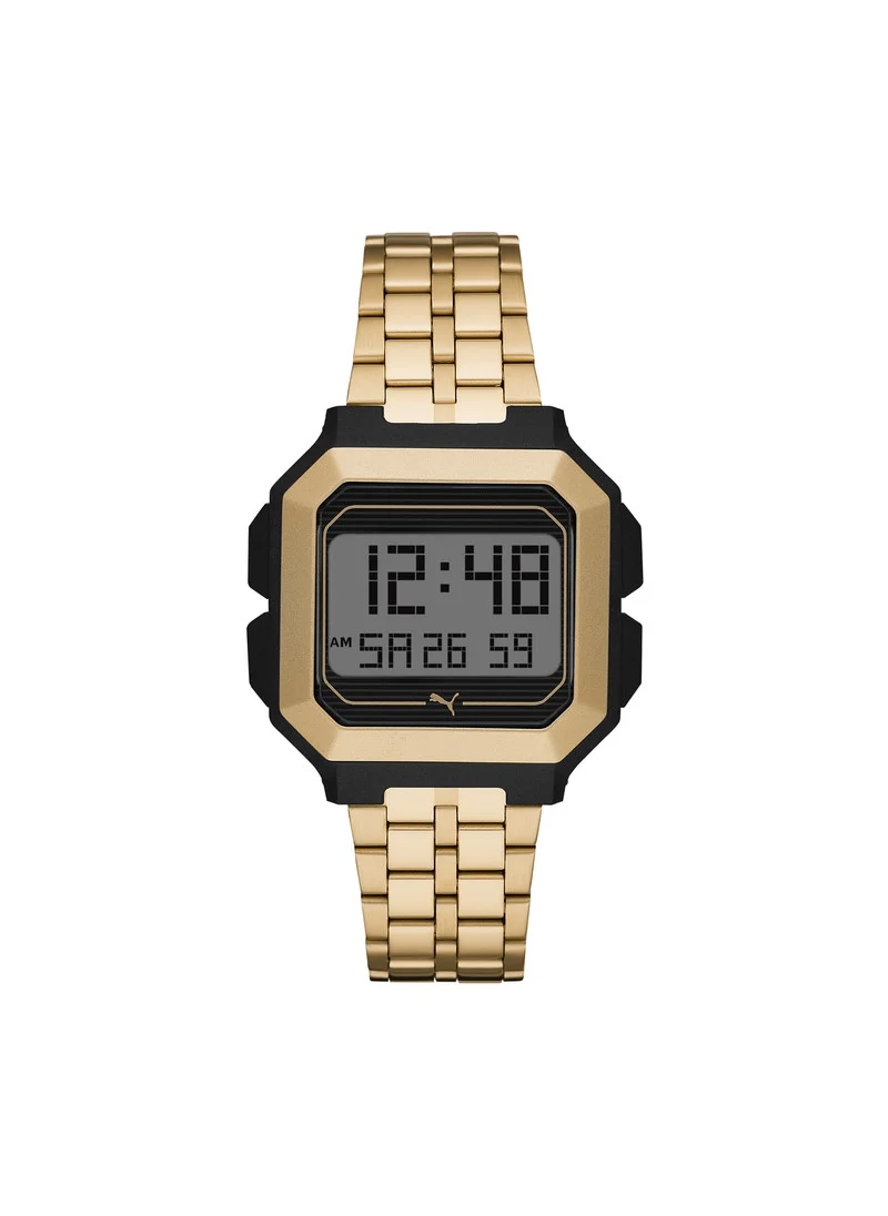 بوما Digital Quartz Watch for Men With Gold Stainless Steel Band- 5 ATM - PU P5016