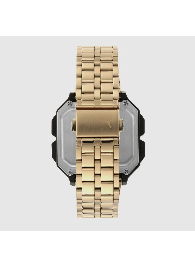 بوما Digital Quartz Watch for Men With Gold Stainless Steel Band- 5 ATM - PU P5016