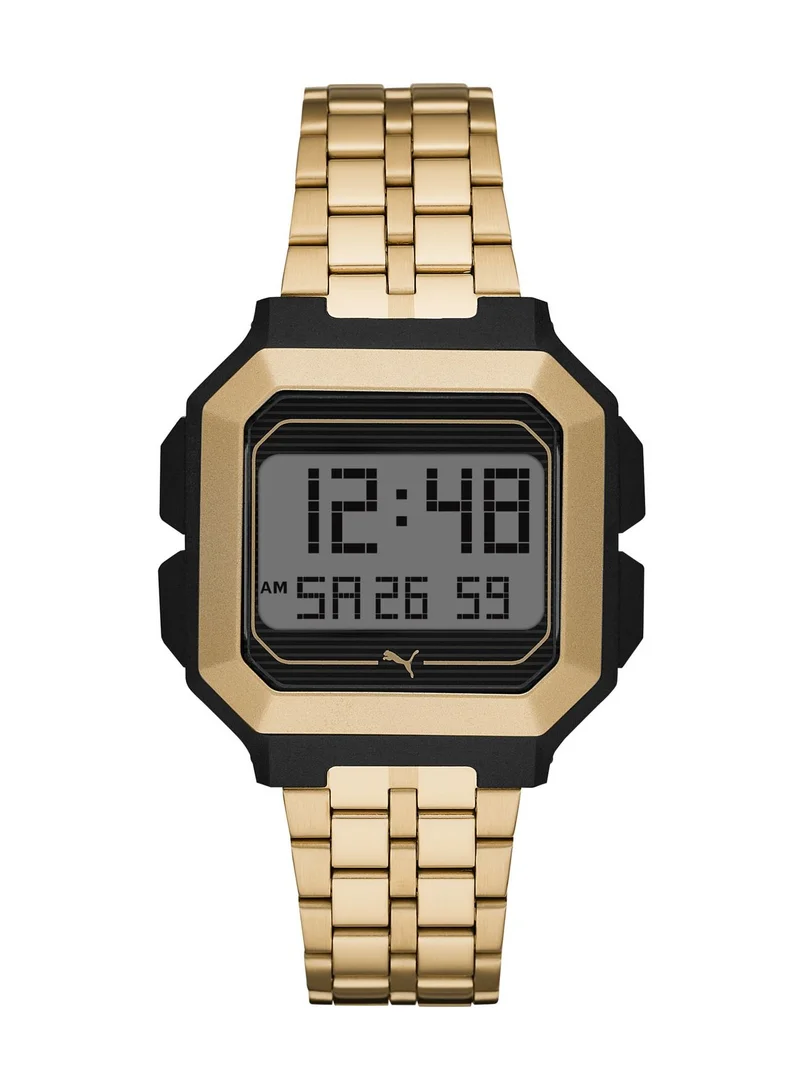 PUMA Digital Quartz Watch for Men With Gold Stainless Steel Band- 5 ATM - PU P5016