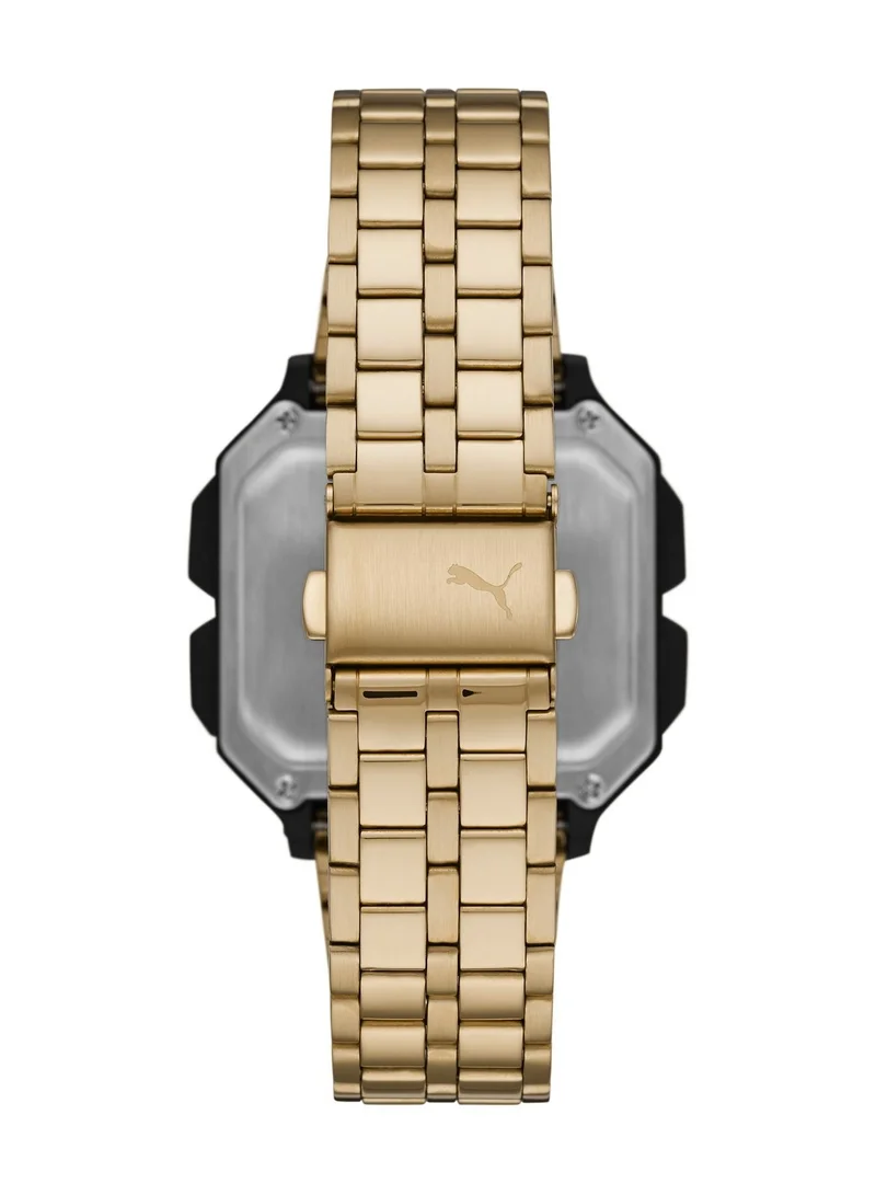 PUMA Digital Quartz Watch for Men With Gold Stainless Steel Band- 5 ATM - PU P5016