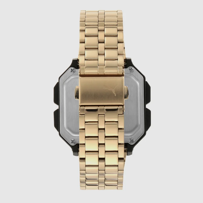 PUMA Digital Quartz Watch for Men With Gold Stainless Steel Band- 5 ATM - PU P5016