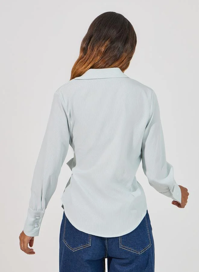 Styli Styli Woven Striped Shirt with Tie Front Detail