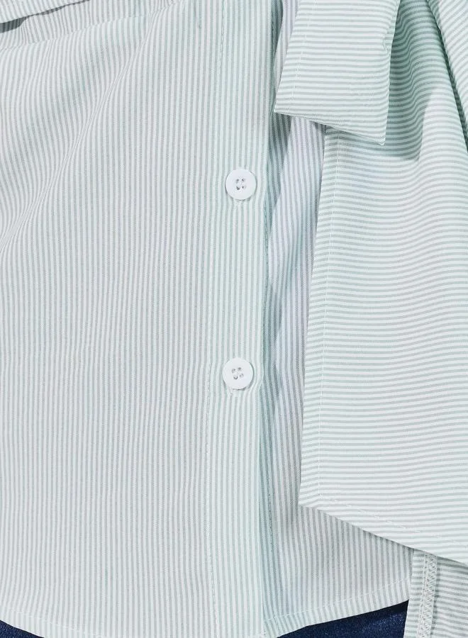 Styli Styli Woven Striped Shirt with Tie Front Detail