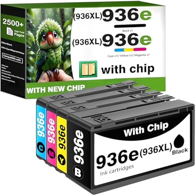 936E 936XL INK CARTRIDGES WITH CHIP HIGH YIELD REPLACEMENT FOR HP 936 INK CARTRIDGES COMBO PACK FOR HP OFFICEJET PRO 9120E 9125E 9122E 9135E 9110B 9128E 9130E 9130B WIDE FORMAT 9730E PRINTER (4 PACK)