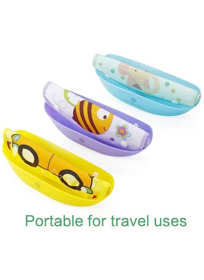 Generic A bib for children with a silicone pocket featuring a waterproof and washable cartoon drawing, in purple colour  - Image 5