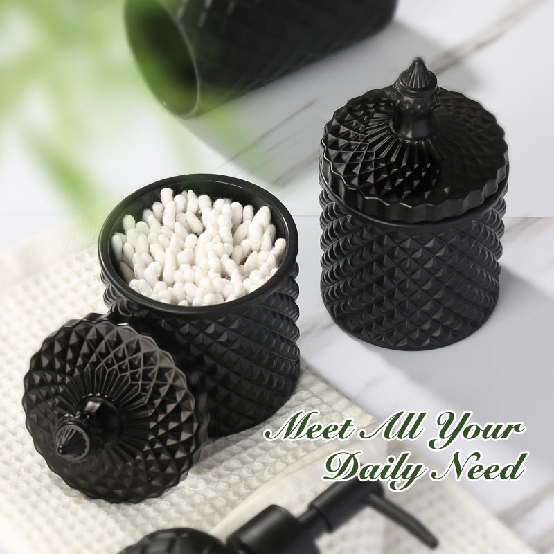 RYTOXILO Matte Black Bathroom Accessories Set, 4 Pack Black Bath Accessory Sets Complete, Diamond Glass Soap Dispenser and Toothbrush Holder Set for Countertop, Gothic Decor Organizer Essentials - Image 4