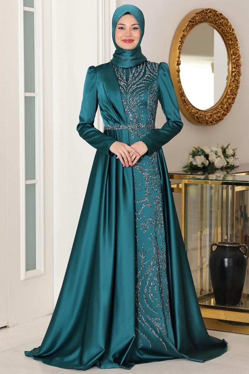Esilanur Mihrimah Hijab Evening Dress Emerald  - Image 1