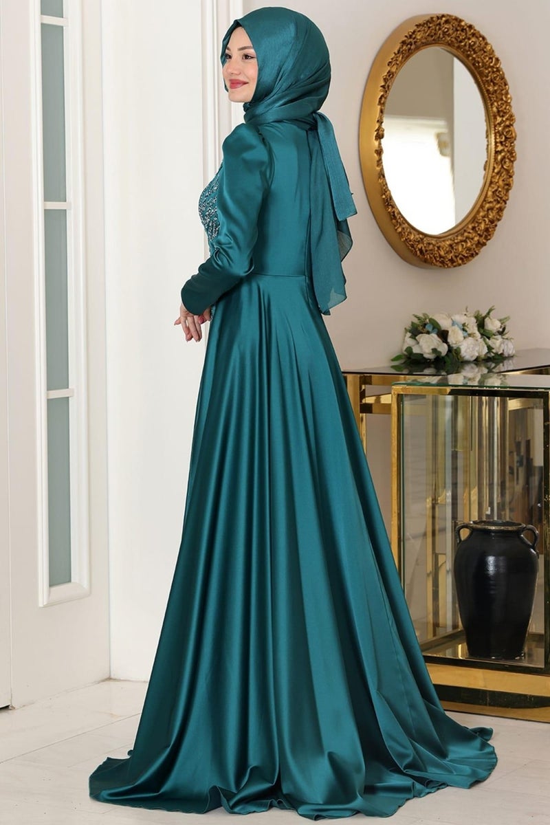 Esilanur Mihrimah Hijab Evening Dress Emerald  - Image 3