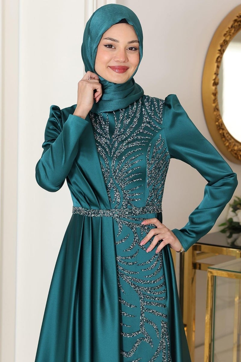Esilanur Mihrimah Hijab Evening Dress Emerald  - Image 2