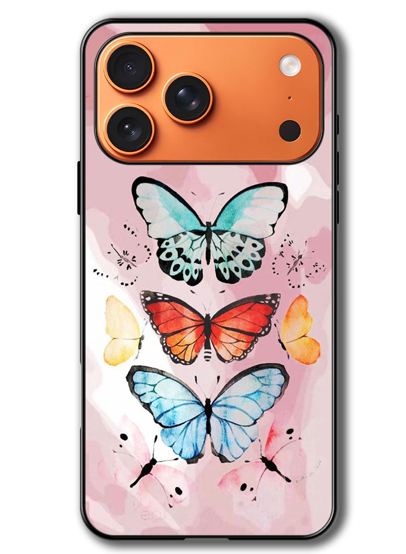 Theodor Case Compatible with Apple iPhone 17 Pro 6.3 Inch Protection Shockproof Bumper Cover Butterflies (2) - Image 1
