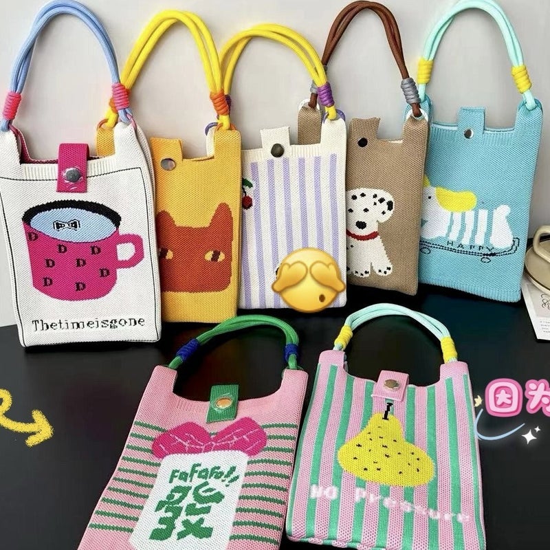 High-End Mobile Phone Bag, New Cartoon Knitted Dopamine Color Handbag, Niche Versatile Shoulder Crossbody Bag - Image 2