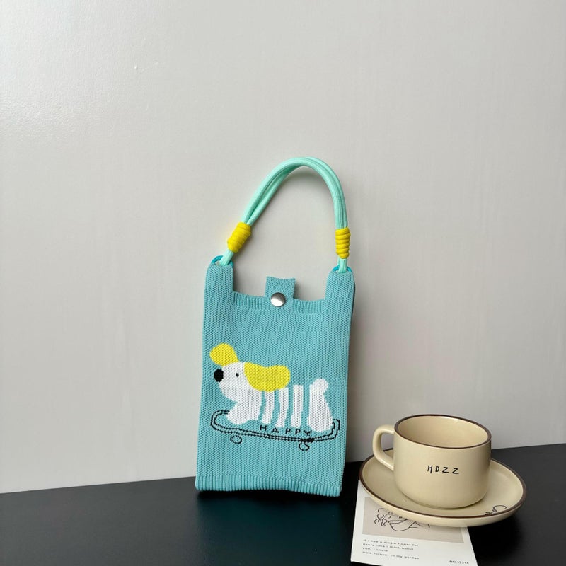 High-End Mobile Phone Bag, New Cartoon Knitted Dopamine Color Handbag, Niche Versatile Shoulder Crossbody Bag - Image 1