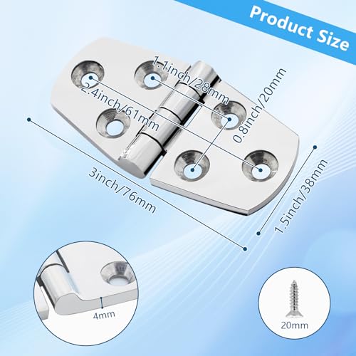 ORLANG 316 Stainless Steel Boat Hatch Hinges3 inch x 112 inch 76 x 38mm Polished Marine HingeMarine Boat Hatch Heavy Duty Hinges with Screwsfor Boats Yachts Doors DeckWindows Cabinets 8 Pack - Image 3