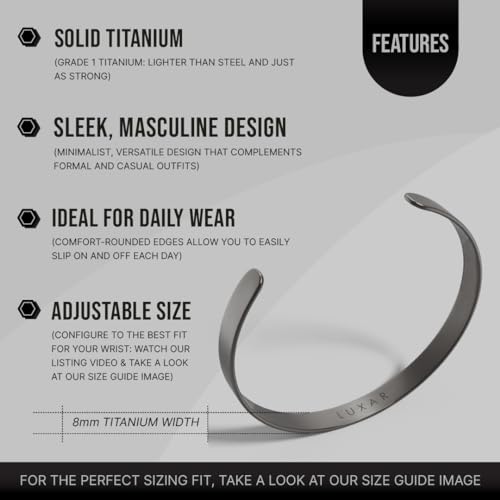 LUXAR men's titanium cuff bracelet | Solid titanium minimalist bracelet designed for men | Available in medium and large sizes | Explore the world of Luxar (Brushed Titanium | Large) - Image 3
