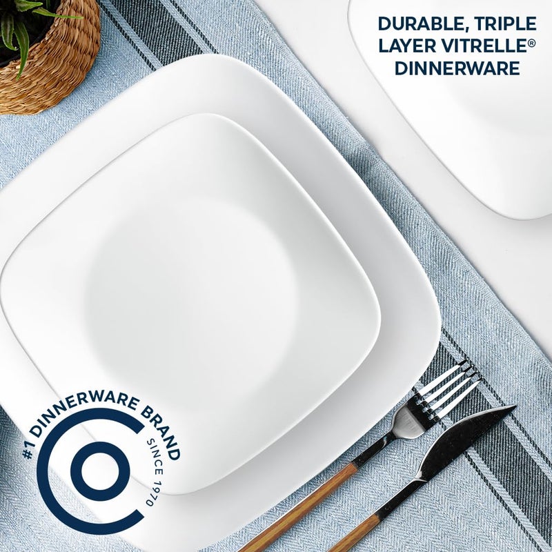 Corelle Vitrelle 6-Piece Salad Plates Set, Triple Layer Glass and Chip Resistant, Lightweight Square 9-Inch Plates, White - Image 4