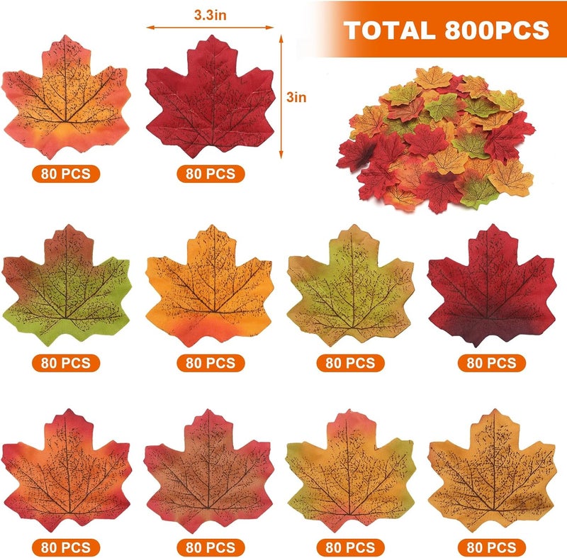 LOMIRO 800PCS 10kinds Fall Artificial Maple Leaves Autumn Leaf Faux Fall Maple Leaves Thanksgiving Autumn Leaf Home Office Wedding Party Table Decors - Image 2