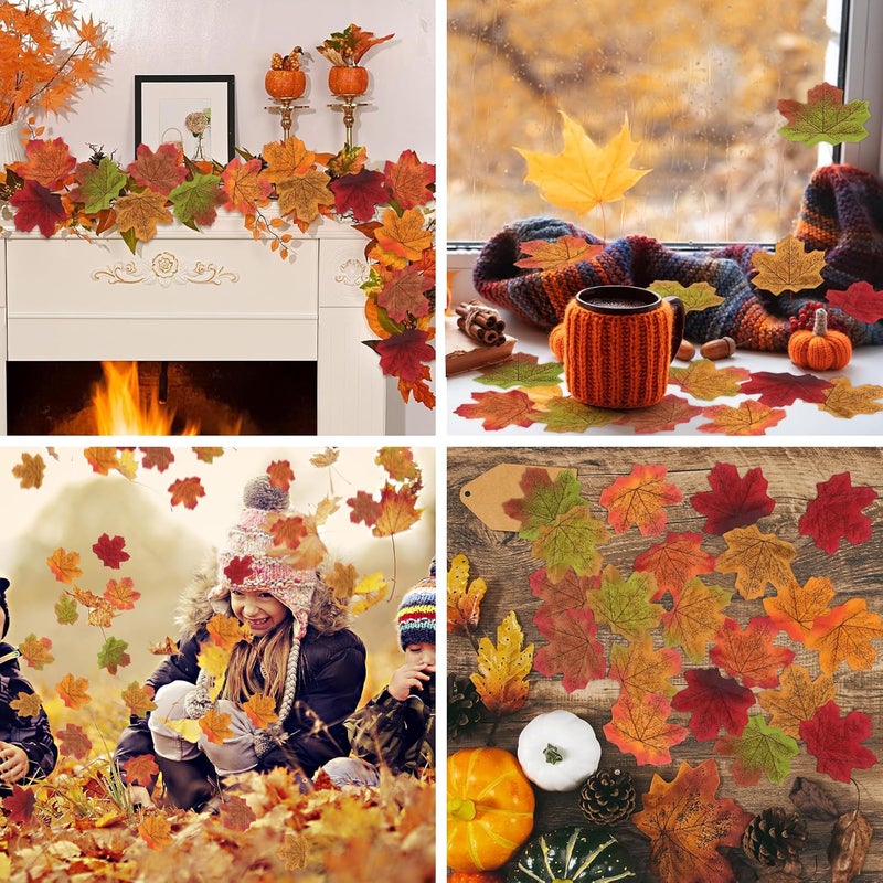LOMIRO 800PCS 10kinds Fall Artificial Maple Leaves Autumn Leaf Faux Fall Maple Leaves Thanksgiving Autumn Leaf Home Office Wedding Party Table Decors - Image 5