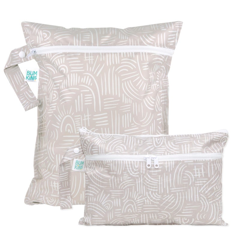 Bumkins Waterproof Wet Bag WetDry Clutch Bags For Beach Baby Travel Swim Suit Cloth Diapers Pump Parts Pool Gym Toiletries Reusable Easy to Clean Boho Beige 2 Pack - Image 2