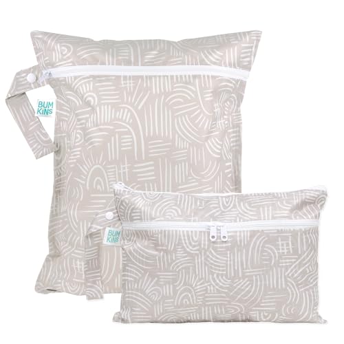Bumkins Waterproof Wet Bag WetDry Clutch Bags For Beach Baby Travel Swim Suit Cloth Diapers Pump Parts Pool Gym Toiletries Reusable Easy to Clean Boho Beige 2 Pack - Image 1
