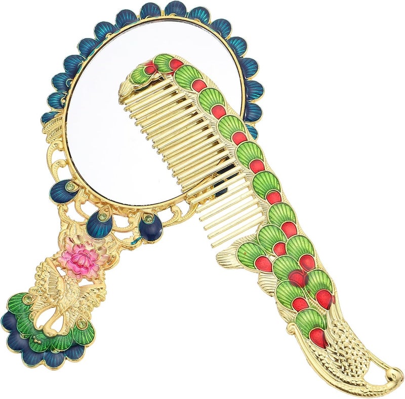 Retro Style Handheld Makeup Mirror with Handle, Portable Vintage Cosmetic Mirror for Travel and Vanity Use, Antique Gold Compact Beauty Tool - Image 1
