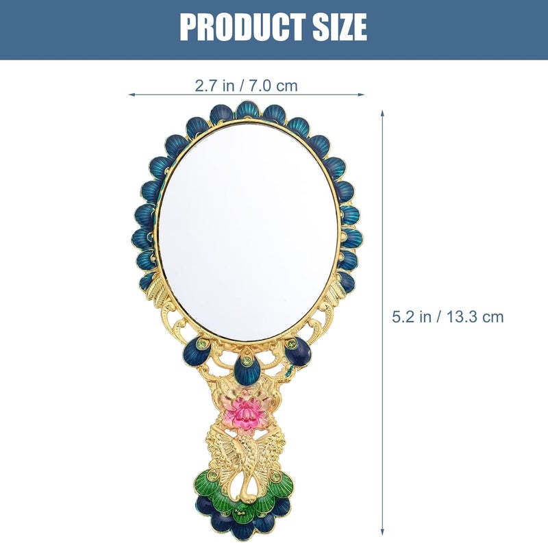 Retro Style Handheld Makeup Mirror with Handle, Portable Vintage Cosmetic Mirror for Travel and Vanity Use, Antique Gold Compact Beauty Tool - Image 2