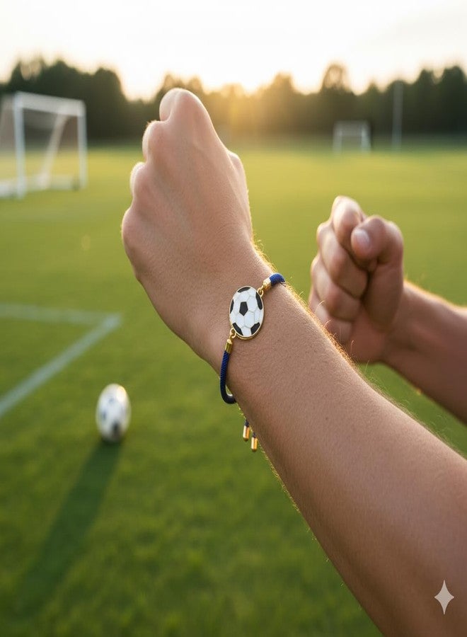 Kizzi Footaball Premium Bracelet for Kids Boys - Handmade Braided Navy Blue Cord with Golden Accents, Adjustable and Durable, Gift for Soccer Footaball Enthusiasts - Image 3