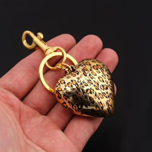 SORGERLY Gold Leopard Puffy Heart Keychain - Cute Bag Purse Charm for Handbag Backpack Accessories - Designer Cheetah Print Jewelry for Women (gold heart) - Image 2