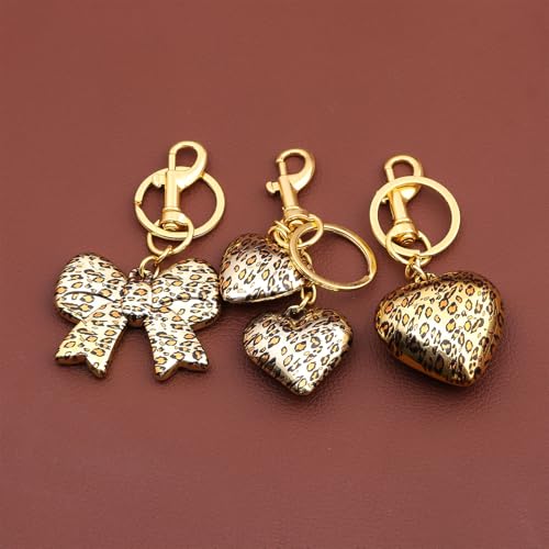 SORGERLY Gold Leopard Puffy Heart Keychain - Cute Bag Purse Charm for Handbag Backpack Accessories - Designer Cheetah Print Jewelry for Women (gold heart) - Image 5