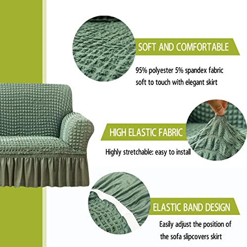 Qubjus Stretch Sofa Slipcover Sofa Covers Washable Couch Sofa Bed Cover Easy Fit Furniture Protector with Elastic Bottom and Skirt (Green, Medium) - Image 2