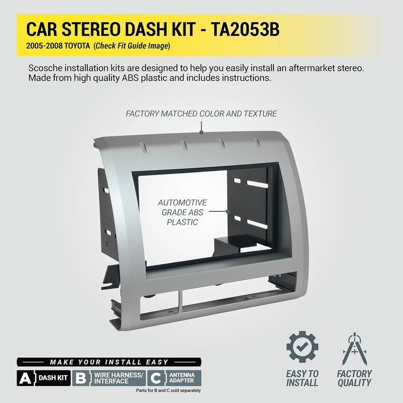 Scosche TA2053B Double DIN Radio Install Dash Kit Compatible with Select 2005-2008 Toyota Tacoma - Aftermarket Car Stereo Installation Kit - See Fit Guide in Images to Verify Vehicle Compatibility - Image 4