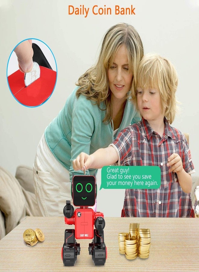 HBUDS Robots for Kids, Remote Control Robot Toy Intelligent Interactive Robot LED Light Speaks Dance Moves Built-in Coin Bank Programmable Rechargeable RC Robot Kit (Red) - Image 3