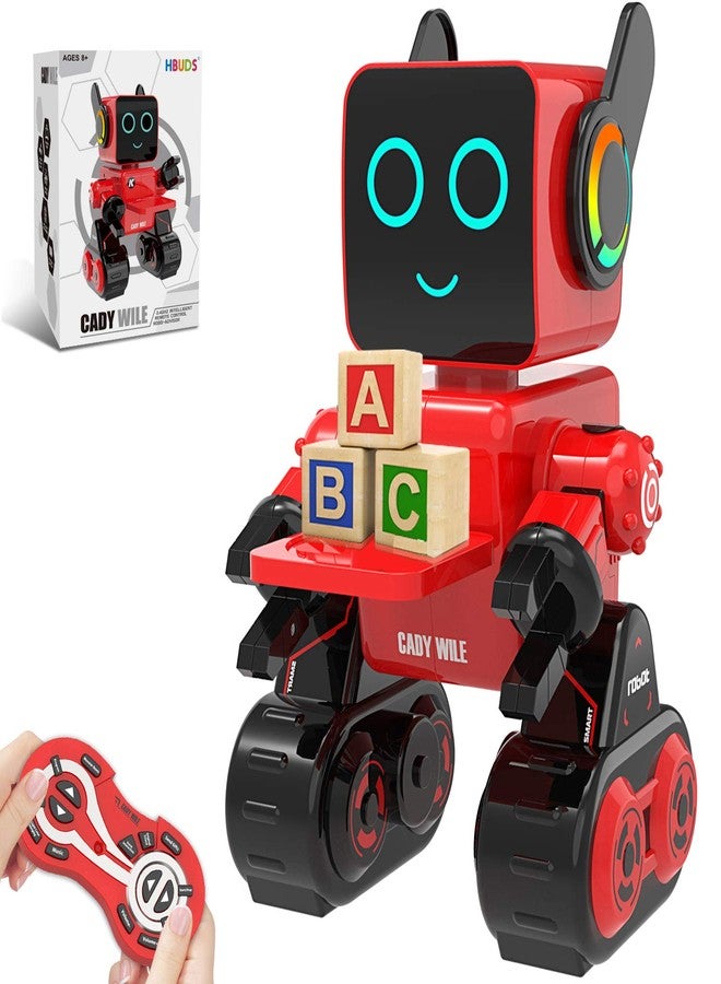 HBUDS Robots for Kids, Remote Control Robot Toy Intelligent Interactive Robot LED Light Speaks Dance Moves Built-in Coin Bank Programmable Rechargeable RC Robot Kit (Red) - Image 1