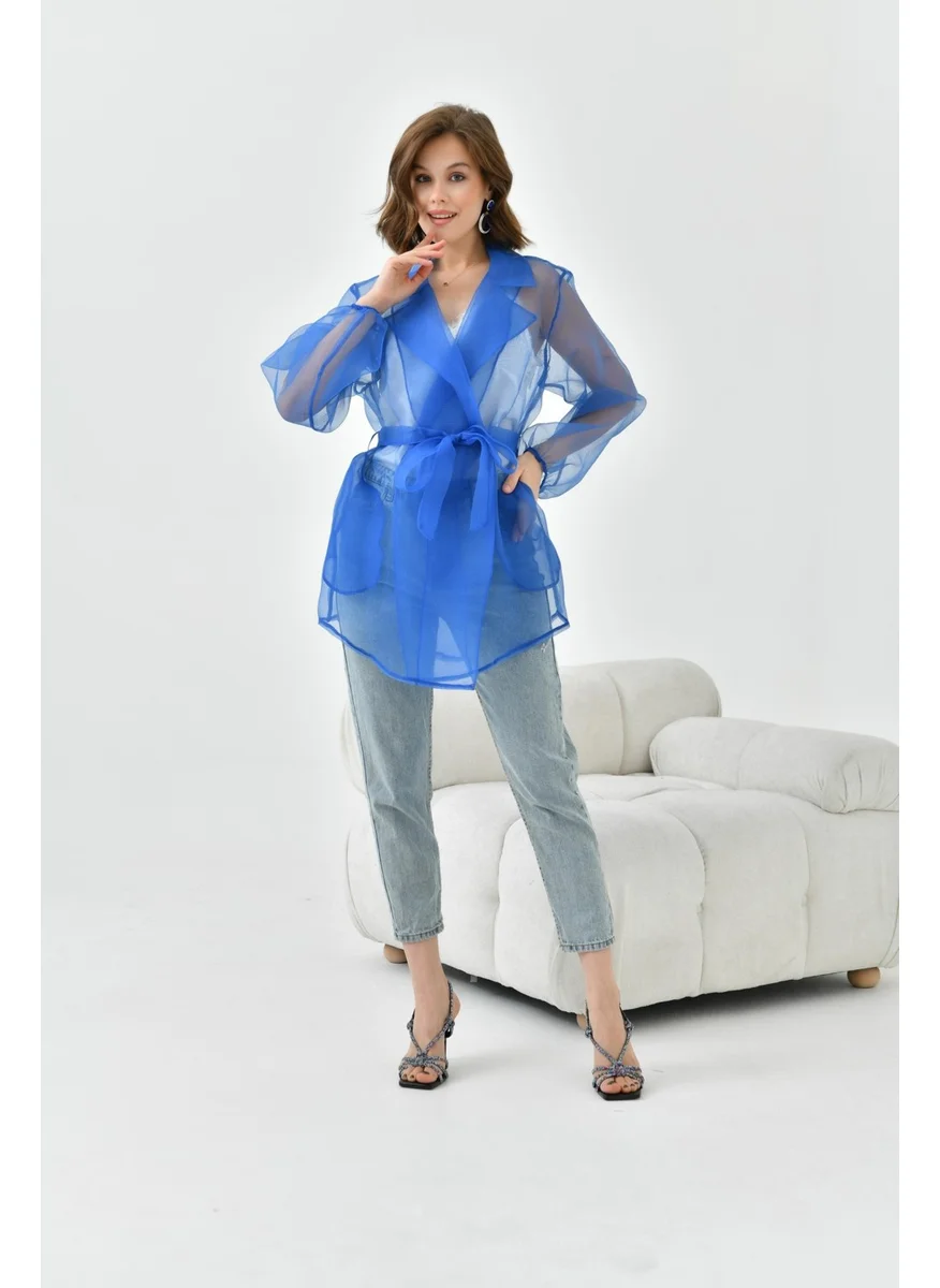 Garmi Women's Patterned Chiffon Cape Saxe Blue