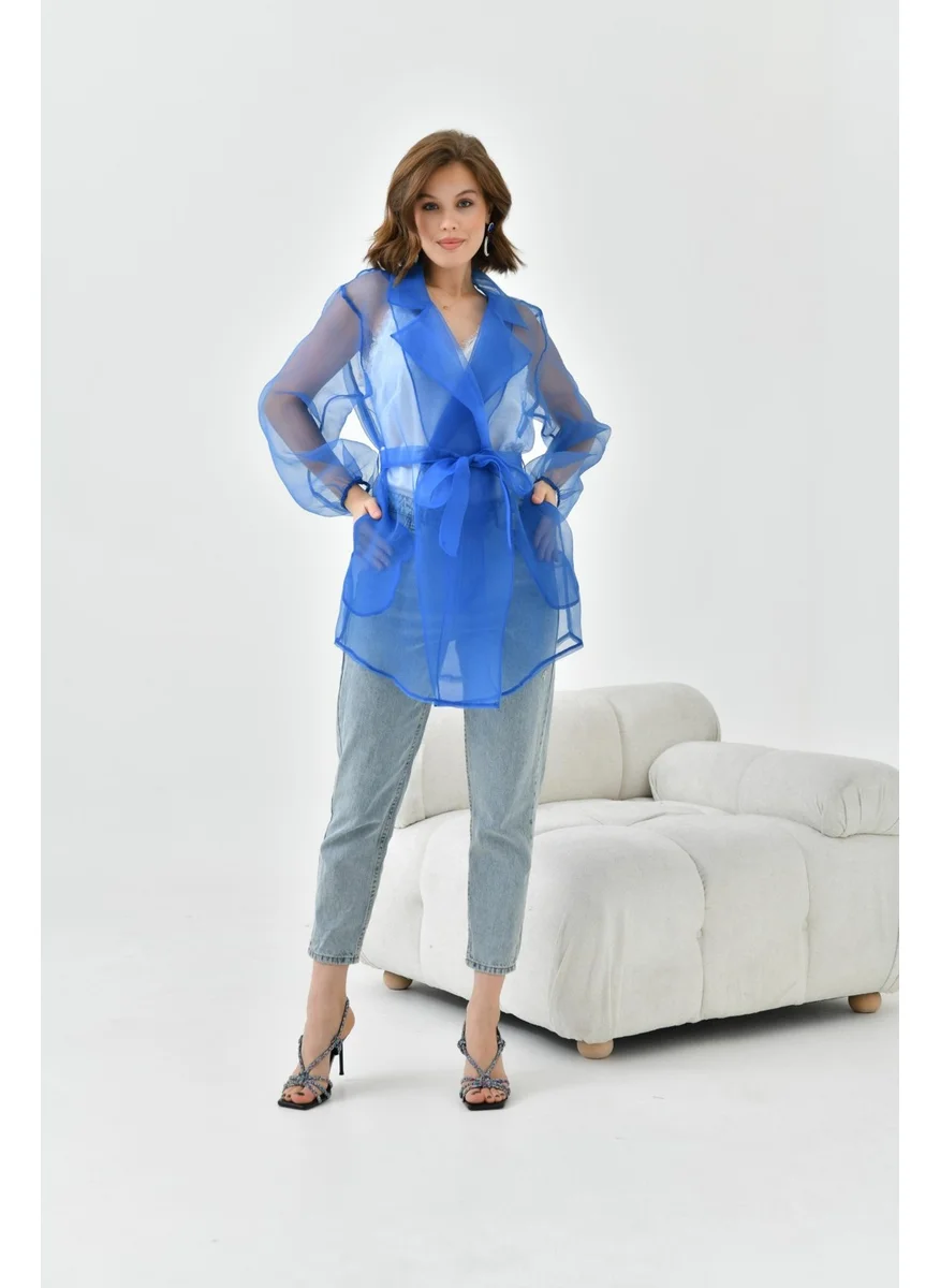 Garmi Women's Patterned Chiffon Cape Saxe Blue
