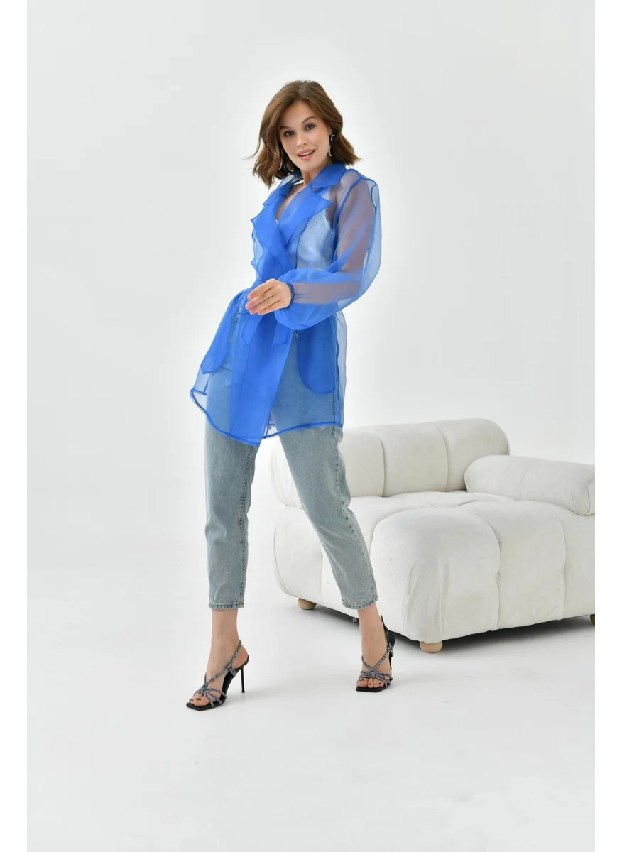 Garmi Women's Patterned Chiffon Cape Saxe Blue