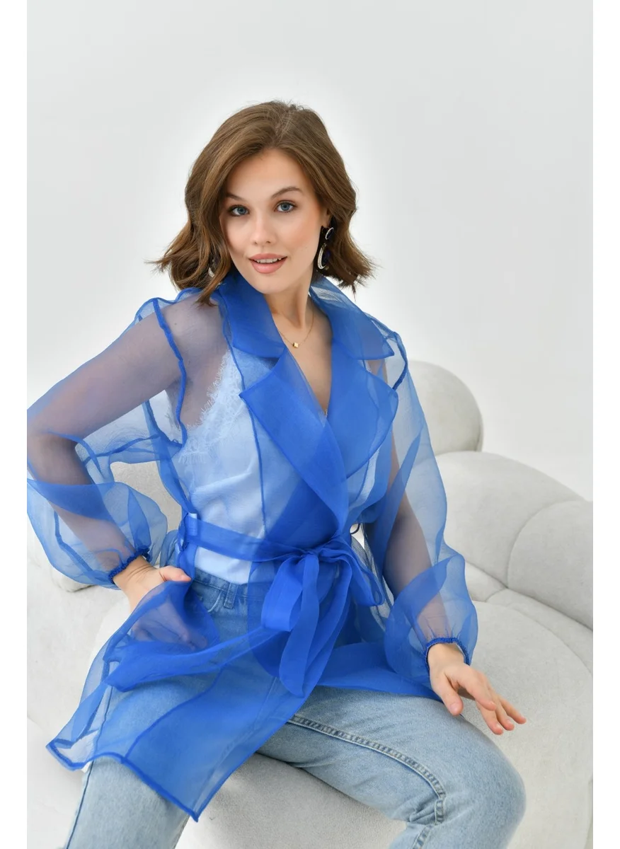 Garmi Women's Patterned Chiffon Cape Saxe Blue