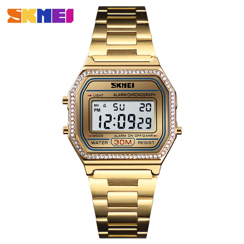 SKMEI Chic Multifunction Womens Electronic Watch Gold 