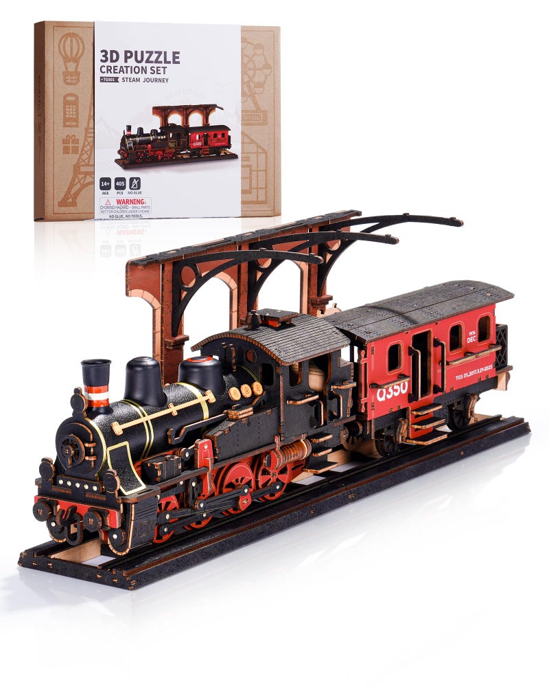 Wowood 3D Puzzles for Adults -Steam Train, Wooden Model Kits Building Set for Adults, DIY Crafts Kits Hobby Creative Gift Ideas(Steam Journey-405PCS) - Image 1